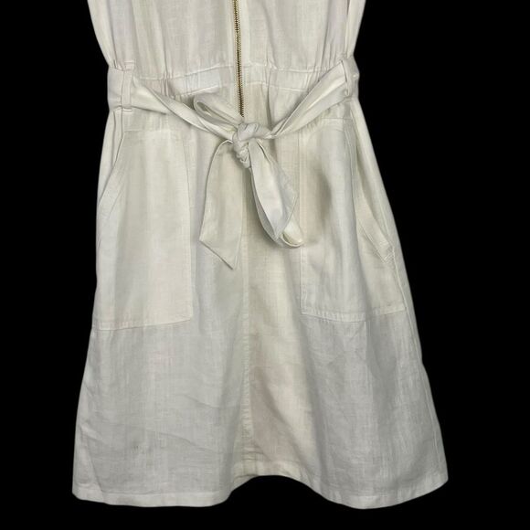 J Crew Zip Front Linen‎ Blend White Sleeveless Belted Dress Size 2 NEW Old Money - Picture 5 of 13